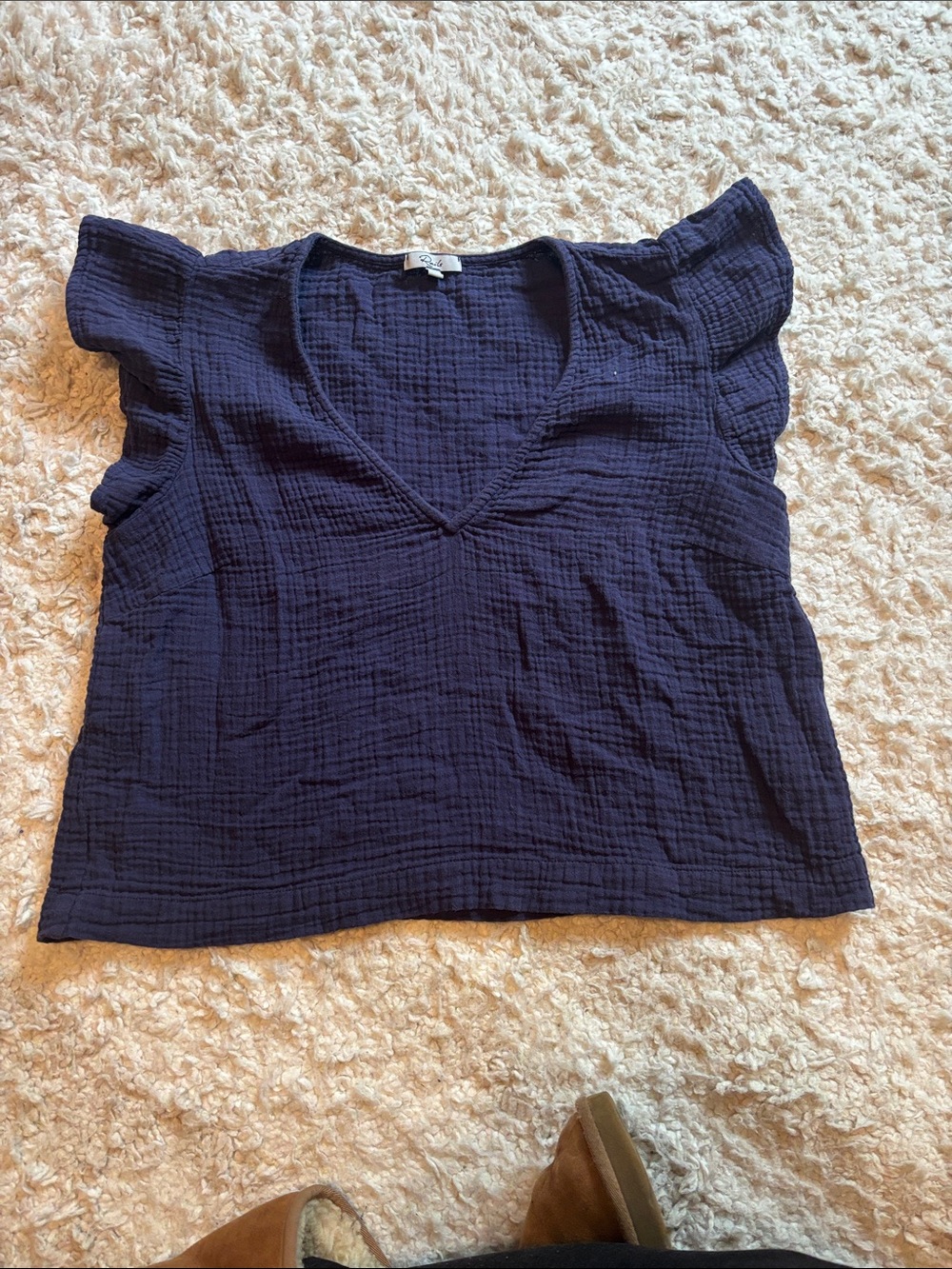 Rails Navy V-Neck Flutter Sleeve Top